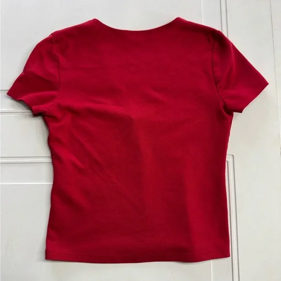 Zara Trafaluc Seasons Collection Red Knit Crop V Neck Knit Blouse Sz S - Picture 4 of 4